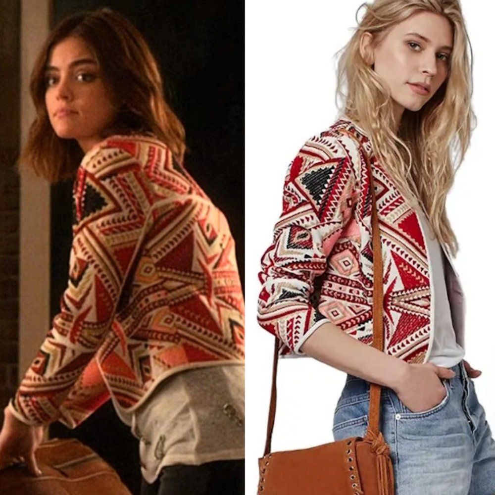 Topshop Geometric Embroidered Jacquard Jacket ASO Aria Montgomery, US size 2